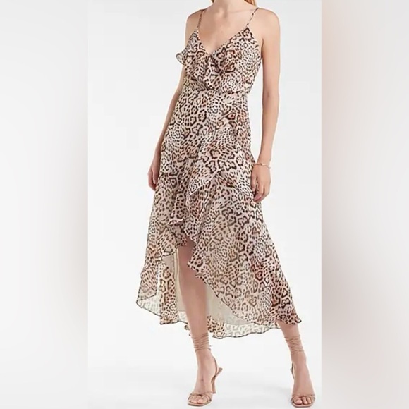Express Leopard Print Ruffle Wrap Hi-Lo Maxi Dress Size XS NWT‎ - Picture 1 of 7